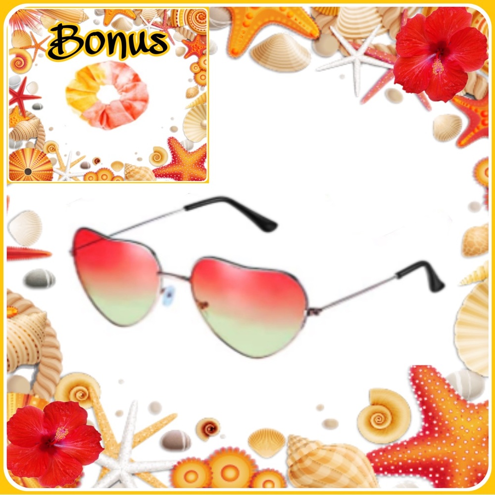 Red And Yellow Heart Gradient Sunglasses With BONUS Tie Dye Scrunchie